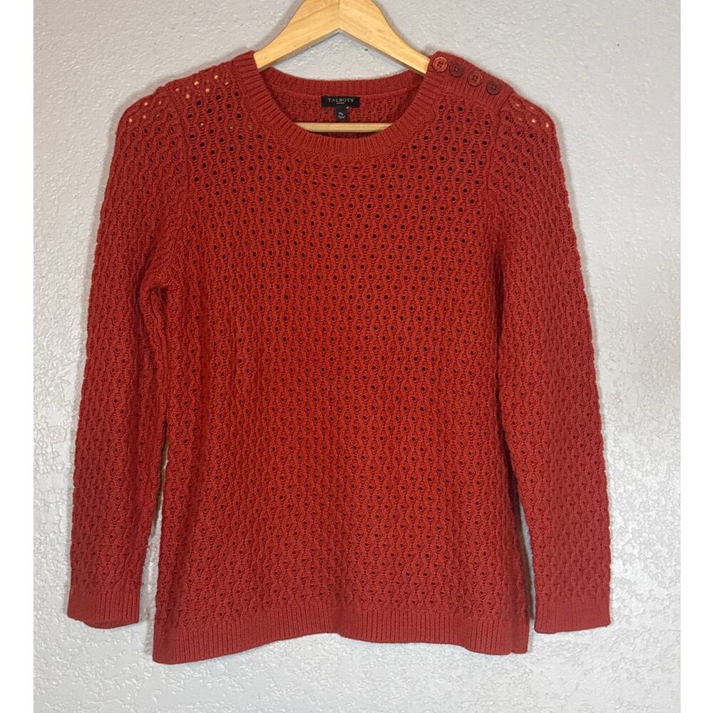 Talbots Open Knit Terracotta Sweater Lambswool Nylon Orange Medium Petite MP